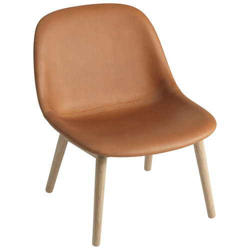 Fiber Lounge Chair wood base with Cognac Leather