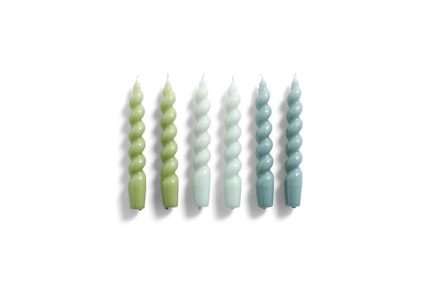 Spiral candles, set of 6, Arctic Blue-Green-Teal