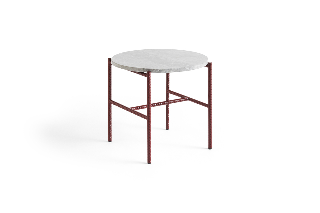 Rebar side Table Barn Red and Grey Marble